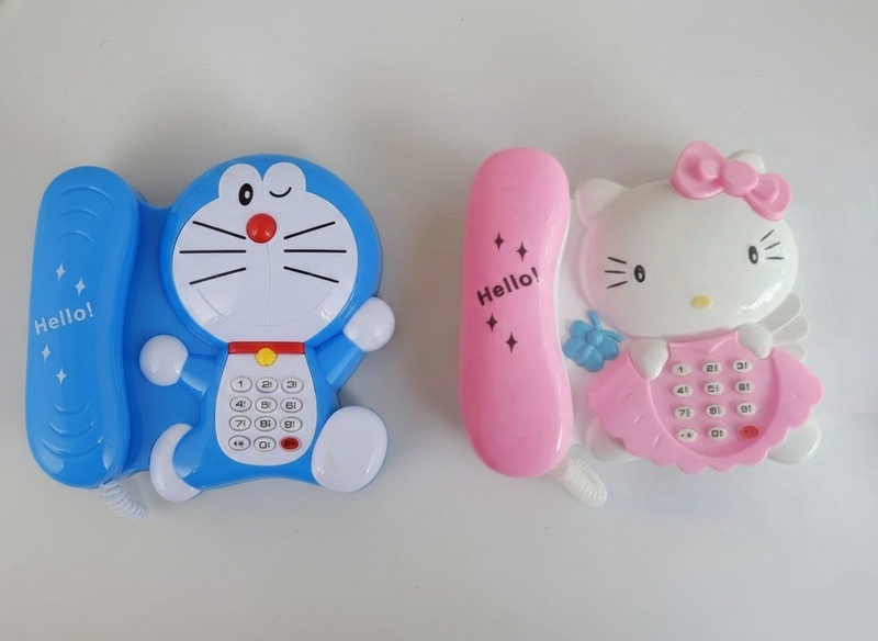 Maa Momai Toys Cute Cartoon Character Kids Telephone Twin Combo Set with Music & Light(Blue, Pink)