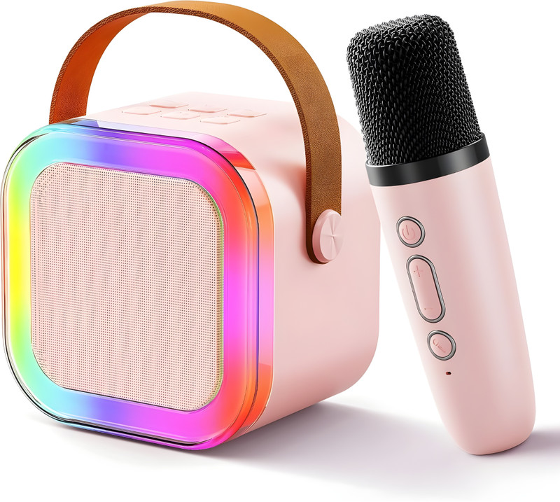 Meetul Enterprise Rechargeable Karaoke Speaker with Wireless Mic-Bluetooth 5.3-LED Dancing Lights(Multicolor)