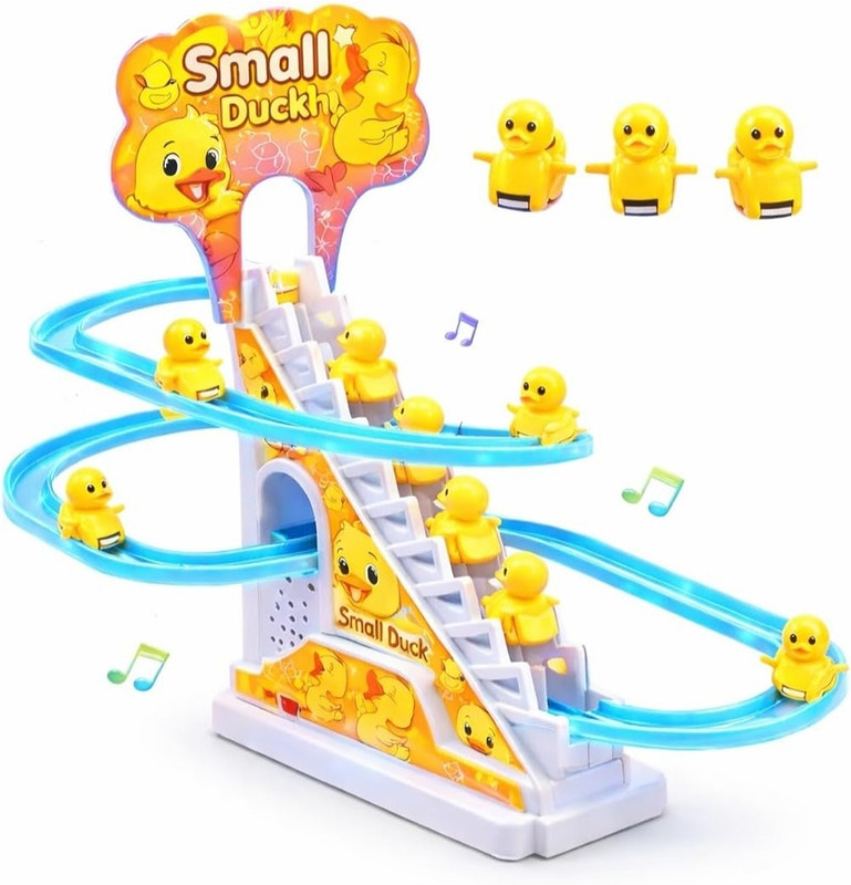 TODDLERS08 Small Duck Automatic Stair Climbing Duck Track Toy Includes 3 Small Ducks(Yellow)