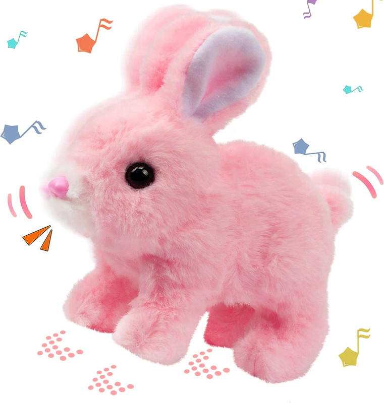 KIDOLOGY Hopping Rabbit Electronic Plush Bunny Toy with Sound, Movement & Wiggle Ears(Pink)