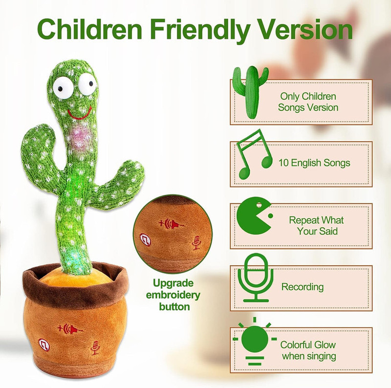 SALEOFF Dancing Talking Cactus Plush Toy, Wriggle, Singing, Repeats What You Say-1044(Green, Brown)