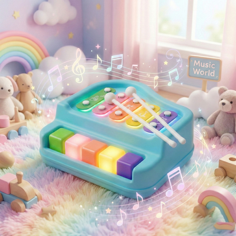 PANTROLA 2-in-1 Piano & Xylophone | Battery-Free Music Toy for Kids(Multicolor)