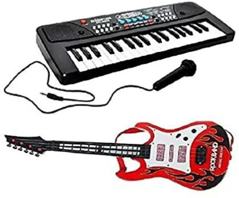 IJAYTOYS Combo Of Piano With Mic and Musical Guitar with Colorfull Light (Multicolor)(Multicolor)