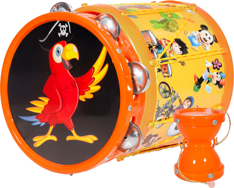 khushi enterprise Musical Khanjari(23.7x5cm), Damru(8.3x10.2cm) with Drum(22.3x16.9cm)(Orange)
