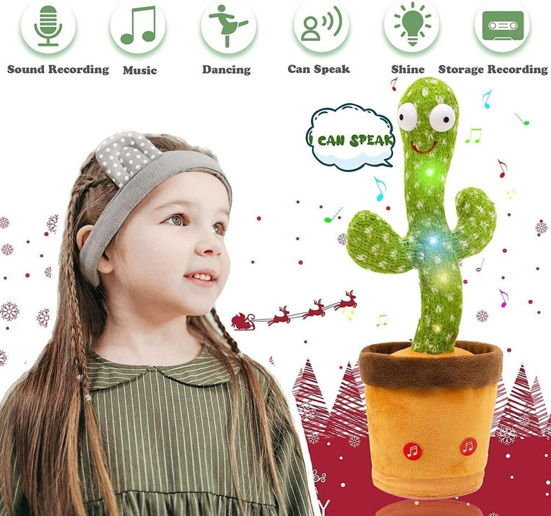 TAPUJI Dancing & Singing Cactus with Lighting, Voice Recording & Repeat Words Kids Toy(Green)
