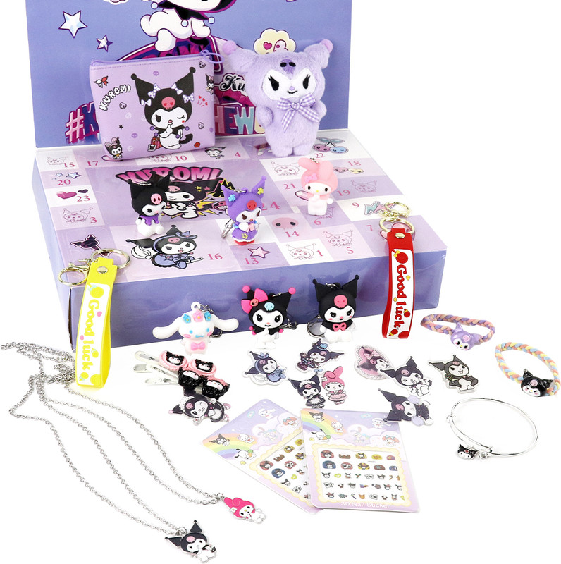 PATPAT Kawaii Sanrio Kuromi Gift Box Includes Plush Doll Wallet Keychain for Girls(Pink)