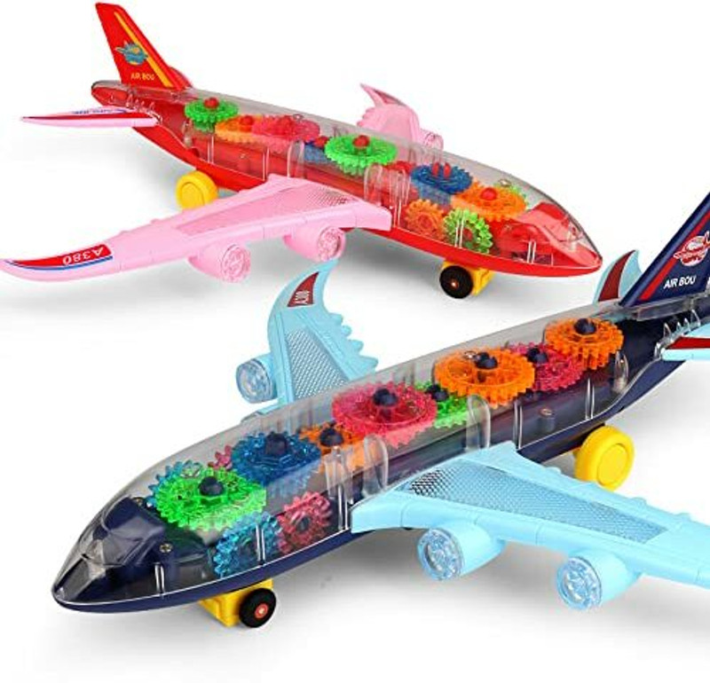 OANGO 360 Rotating Transparent Mechanical Airplane Toy with Sound & 3D Lights Gear Toy(Multicolor)