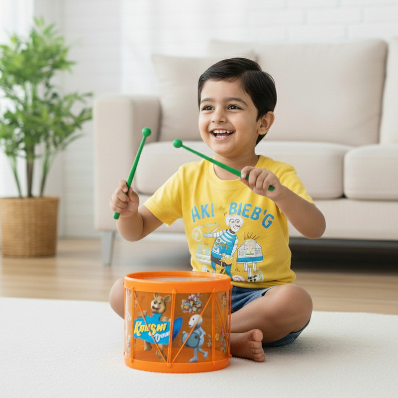 PRISHU Musical Drum Set for Kids, 2 Drumsticks and Neck Band 22.5 * 17.3 CM(Orange)