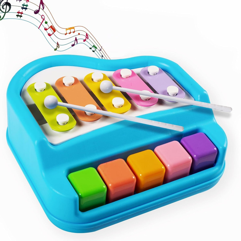 LASTICTOY Non-Battery 2 in1 Mini Piano Xylophone Toy with 2 Mallets for Kids(Multicolor)