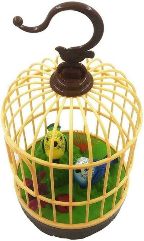 oromo Singing Moving Chirping Beautiful Electronic Bird Pet Toy in Cage 005(Multicolor)