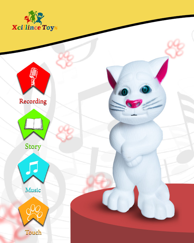 Xcillince Toys TALKING TOM CAT RECORDING STORY MUSIC TOUCH SENSITIVE TOY(White)