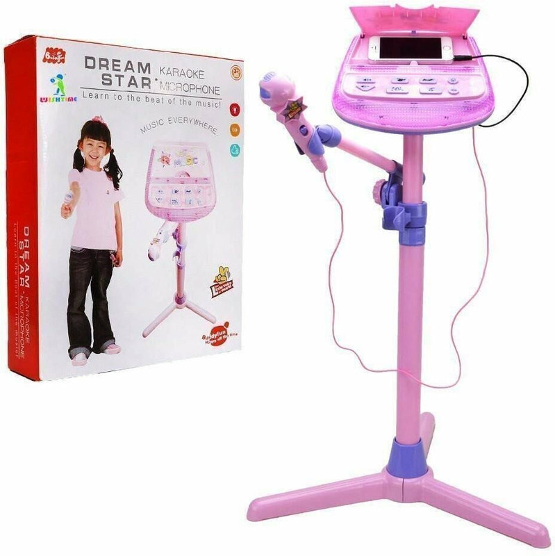My Baby Love Dream Star Kids Karaoke Microphone with MP3 Functional Use and Adjustable Height(Pink)