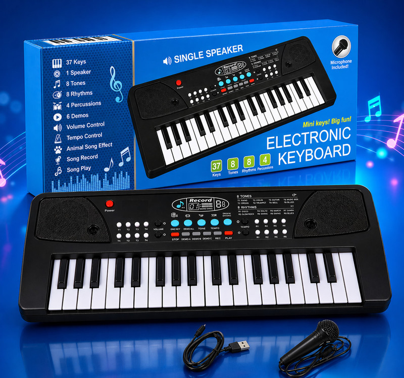 Buddynjoy Rechargeable Wireless Piano with Mic, 37 Keys Portable Musical Keyboard for Kids(Black)
