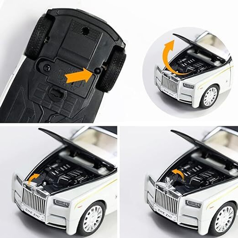 Tinywonders 00Roll Royce Phantom Diecast Metal Pullback Toy car with Openable Door for Kids(White, Black)
