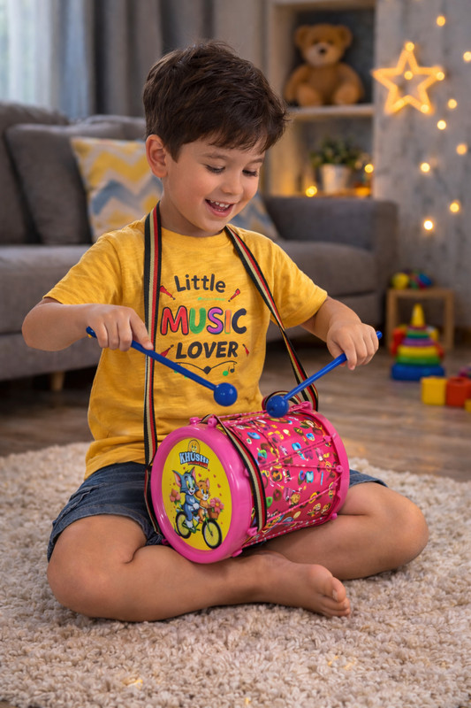 khushi enterprise Musical Drum Long Height 19 cm, Length 15, Weight 420g(Pink)