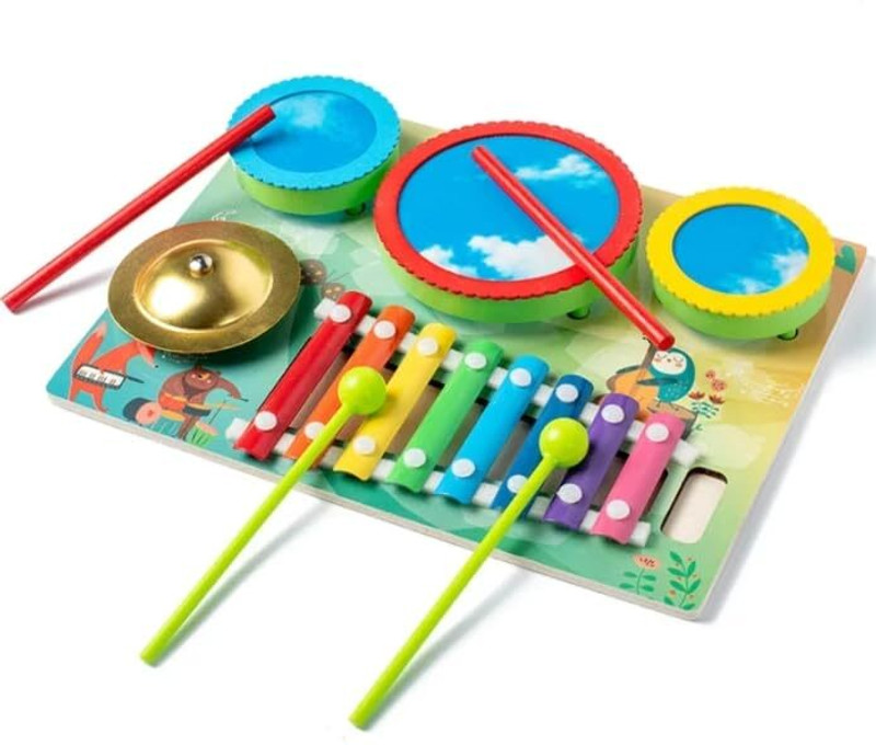 Little Mind Musical Instruments Set- Drum Set- Xylophone & Bell Toy(Multicolor)