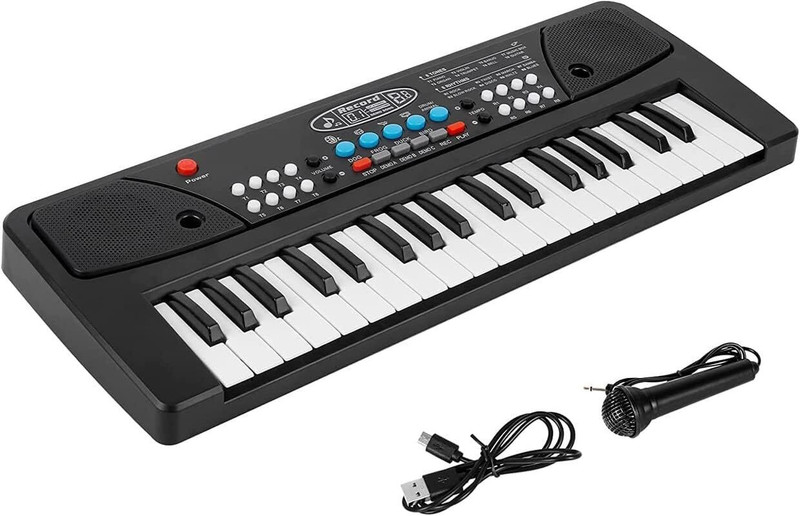 FoxHill Piano for Kids with Microphone Portable Keyboards with 37 Keys Musical Toy(Black)
