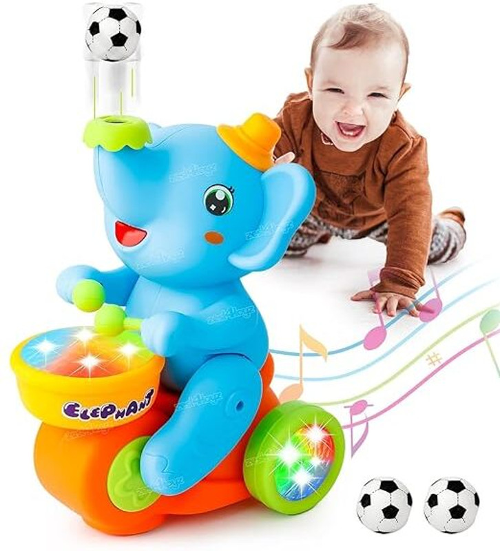 Pepstter Musical Walking Elephant Drummer Toy Flashing Light(Multicolor)