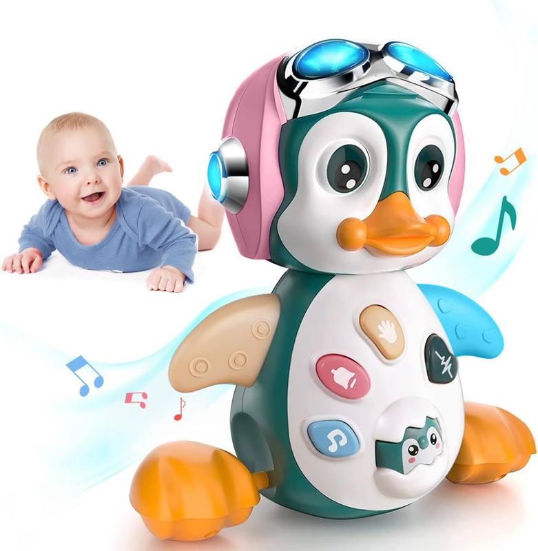 KIDOLOGY Musical Crawling Penguin Baby Toy with LED Lights for Babies, Toddlers and Kids(Pink)