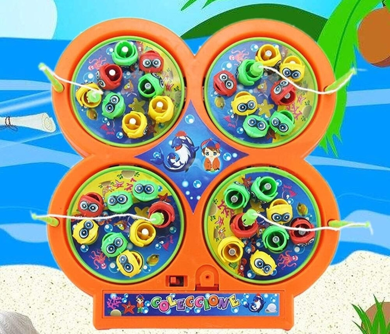 SHOPEE Fish Catching Game with 32 Pieces Fishes and 4 Fishing Rod, Musical Rotating Toy(Blue, Pink, Purple, Yellow, Multicolor, Orange, Green)