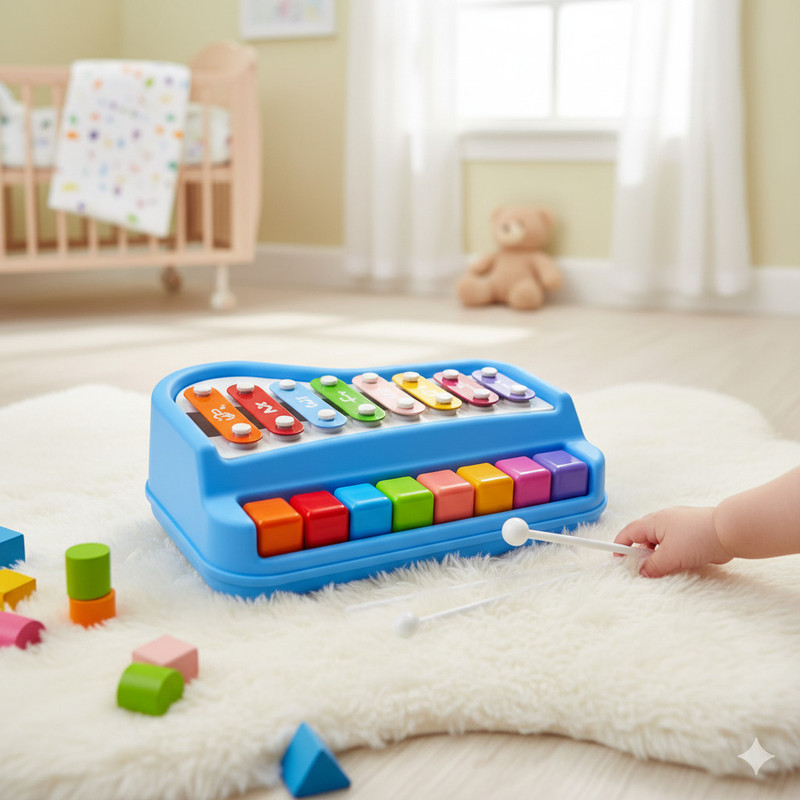toyozilla Colorful Baby Xylophone Piano Toy – Learning Music Educational Toy(Blue)