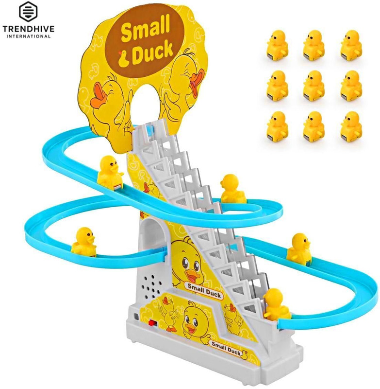 TrendHiveinternational Musical Duck Track Toy Small Duck Automatic Climbing Slide with Colorful Lights(Yellow)