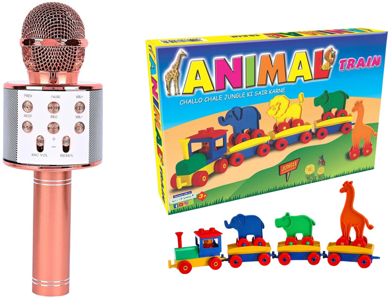 sparknest 2 in 1 Karaoke Mic + Animal Train Set - Kids Wireless Speaker Bundle(Multicolor)