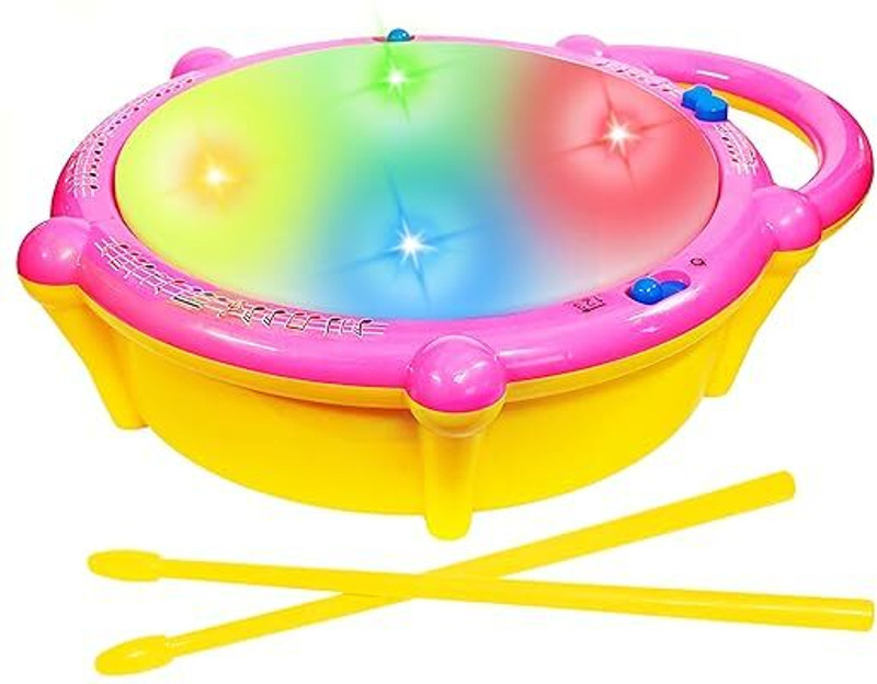 MAIRAAG Kids Musical Drum Toy with Colorful Lights & Drum Sticks | Sound Learning Toy(Multicolor)