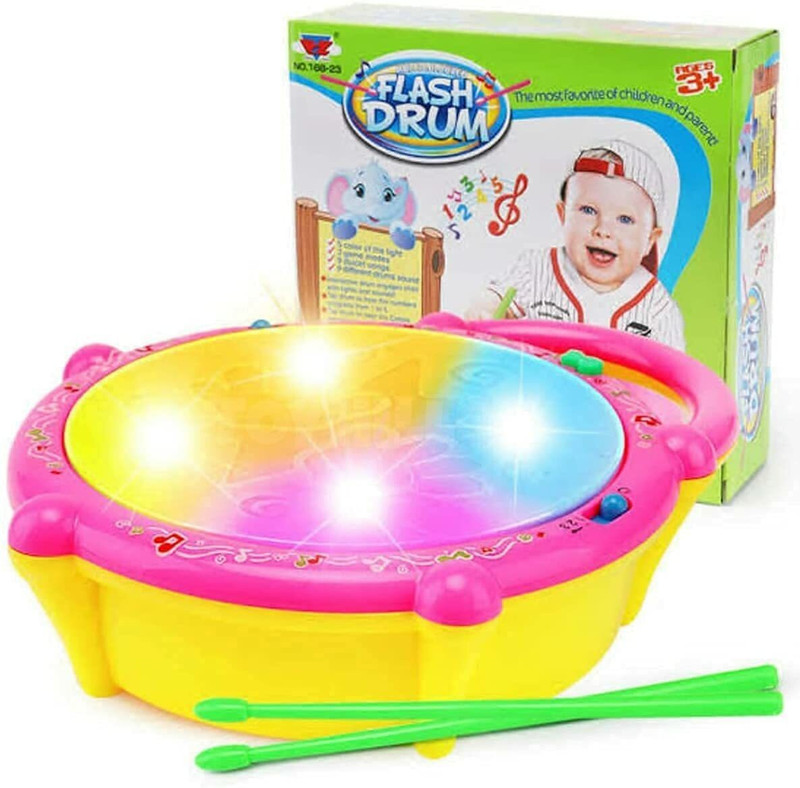 Skyler Collection 3D Flash Drum Toys for Kids with Light & Musical Sound Colorful(Pink)