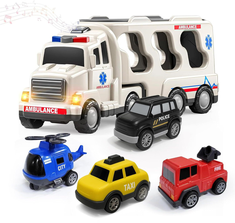 BVM 5 in 1 Ambulance Truck Toys for Kids Ages 3+ Years – Friction-Powered Cars(Multicolor)