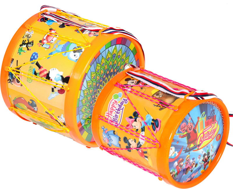 khushi enterprise Musical Drum Combo Long ( 17.4 x 17.8 cm, 400 g ), Big ( 22.3 x 17 cm, 485 g )(Orange)