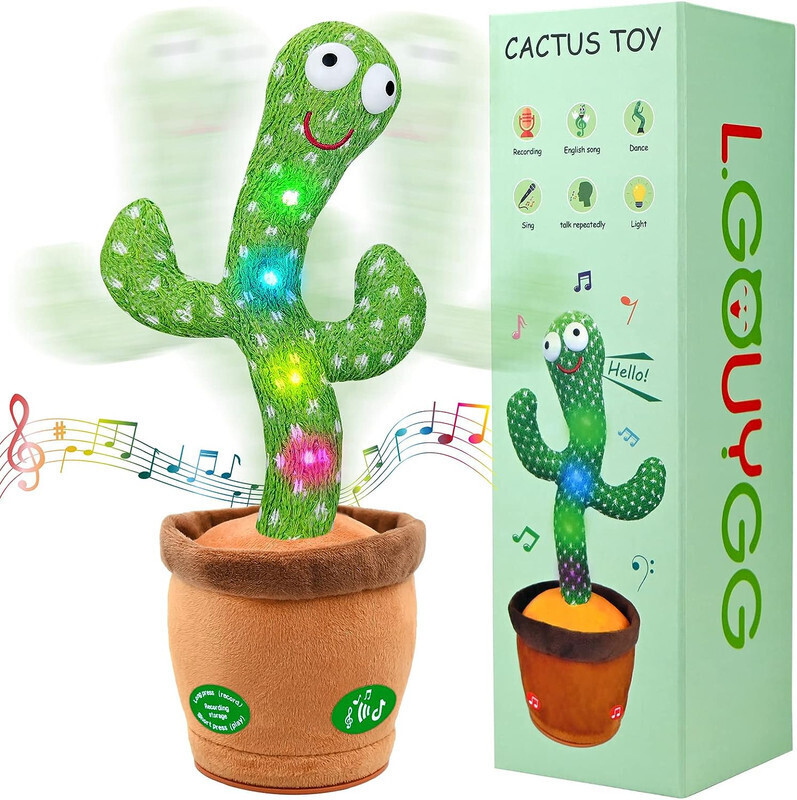 SALEOFF Dancing Talking Cactus Plush Toy, Wriggle, Singing, Repeats What You Say-969(Green, Brown)