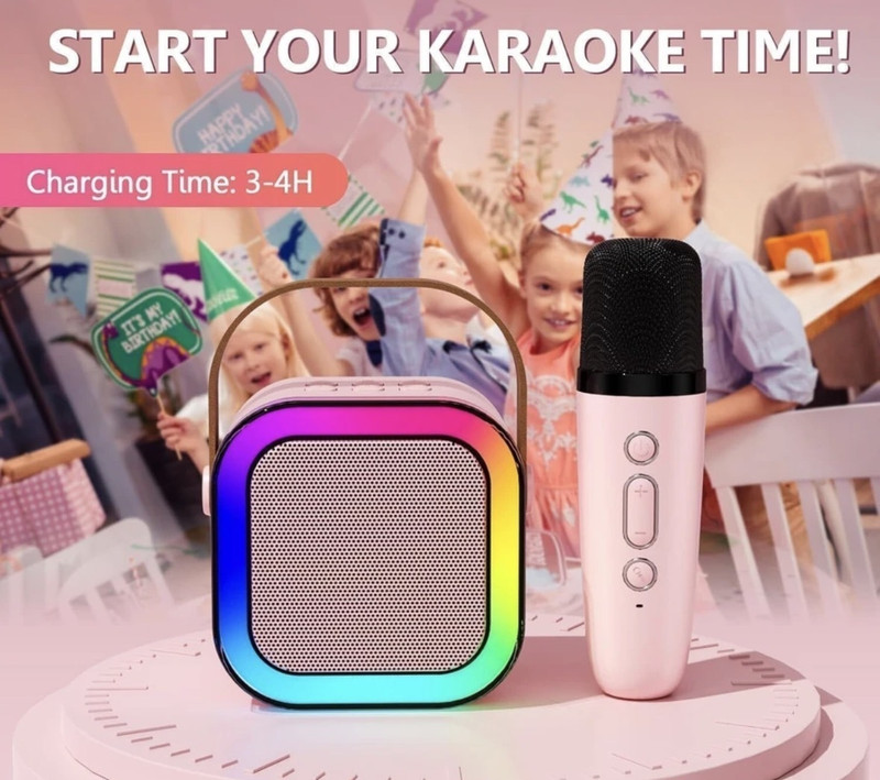 Moniva jewels portable kids karaoke speaker with 1 mic, 5 voice changing mode (any color) 1)(Multicolor)