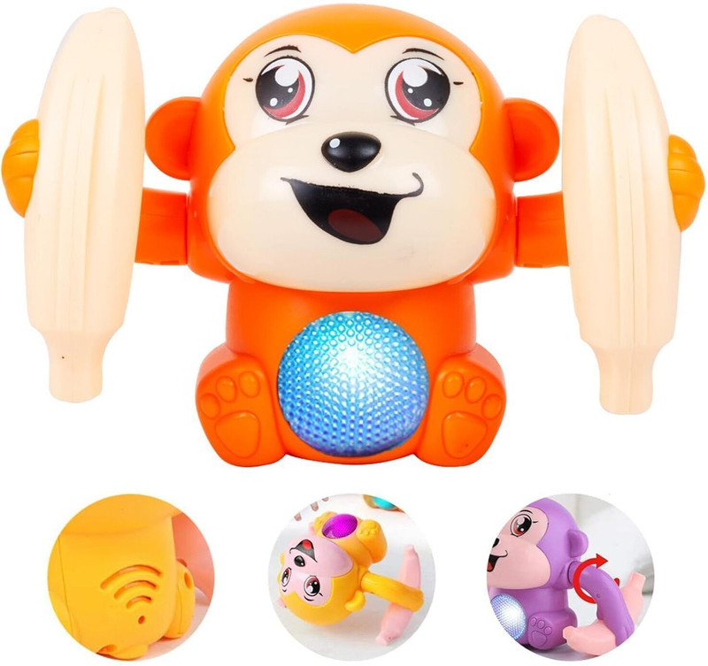 KidWiz Tumbling Rolling crawling Monkey Toy with Music & Auto-Flip Toy(Orange)