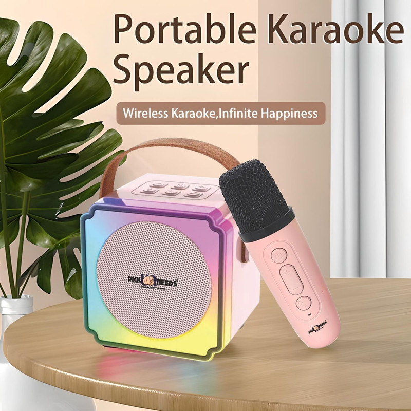 Pick Ur Needs Rechargeable Kids Karaoke Wireless Mike - Bluetooth Speaker RGB Disco PartyLight(Pink)