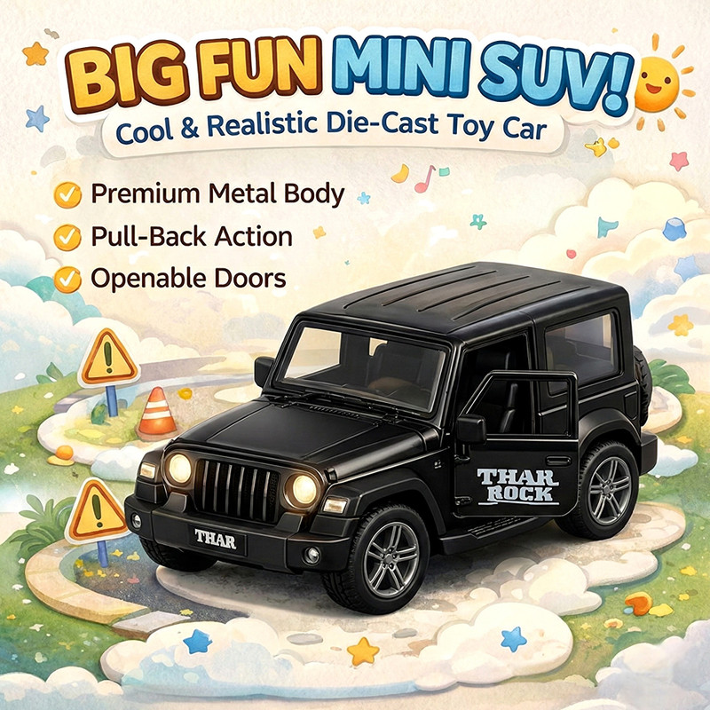 Hunter international Die Cast Metal Mini SUV Toy Car with Pull Back Action Openable Doors(Black)