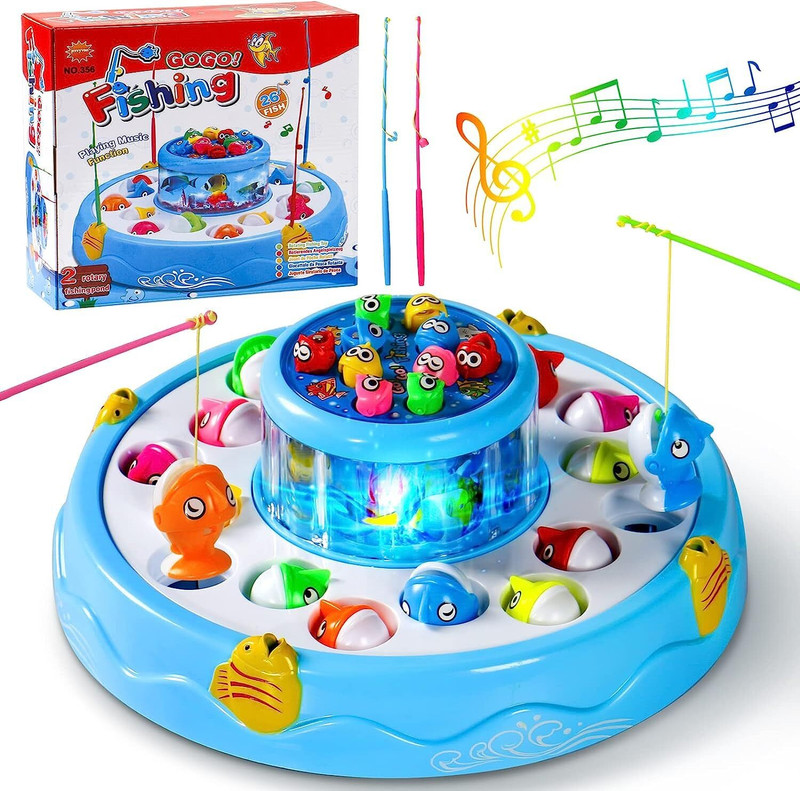 OPINA 26 Fish & 4 Rods Musical 360° Rotating Magnetic Fishing Game Toy Set(Multicolor)