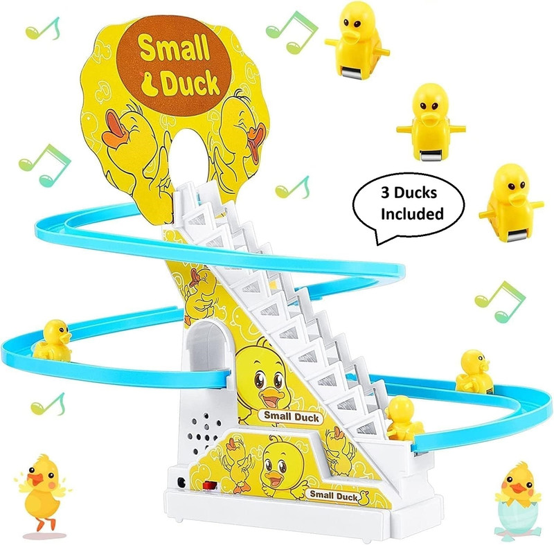 BANTAS Duck Slide Stair Climbing Escalator Track Set Toy for Kids with Lights and Music(Yellow)