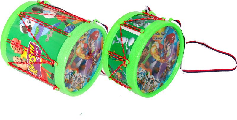 khushi enterprise Combo of Small Drum (08) & Long Drum (10) – ISI Certified Plastic Musical Toys(Green)