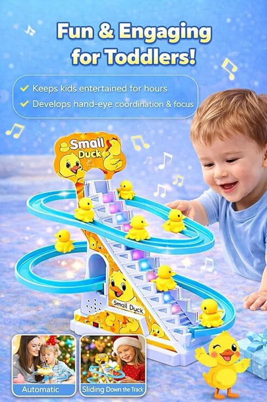 Klotz X Roller Coaster Escalator Toy with Flashing Lights & Music (Duck Track Set)(Yellow)
