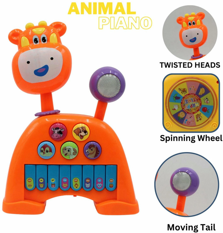 toddlers buddy 3 in 1 Musical and Light cow Piano for Kids and Baby(Orange)