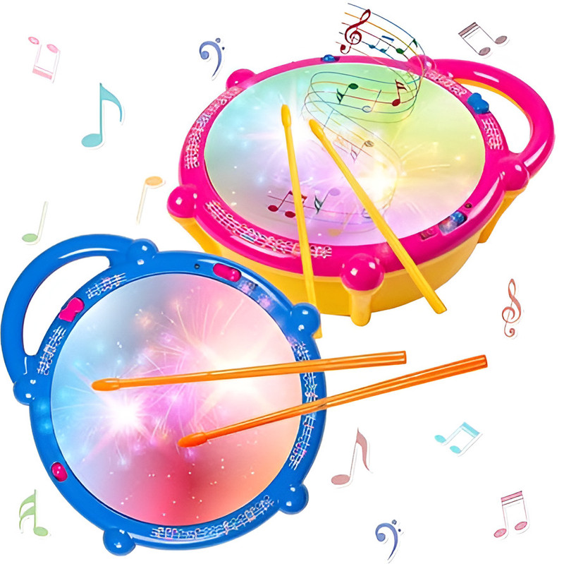 FS TOYS Flash Drum Set With Music & Lights Electronic Touch Flash Visual 3d Lights(Multicolor)