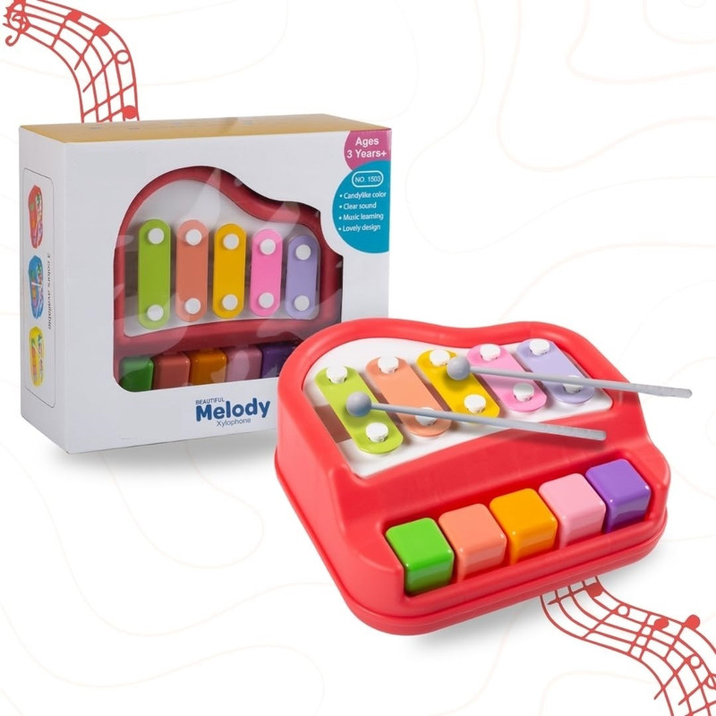 ARIZON 2-in-1 Mini Piano and Xylophone with 5 Colorful Keys | Includes 2 Sticks |(Multicolor)