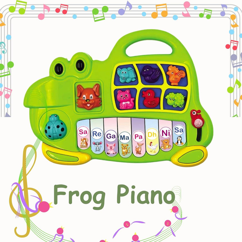 zokato Frog Piano Keyboard Learning Toy with 8 Keys & Animals Sounds Multi-Function(Multicolor)