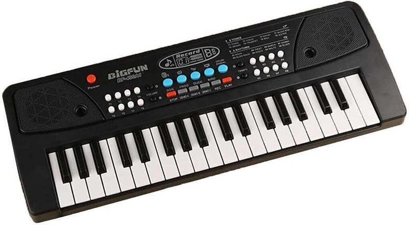 Kidz N Toys 37 Key Piano Keyboard Toy with DC Power Option, Recording and Mic(Black)