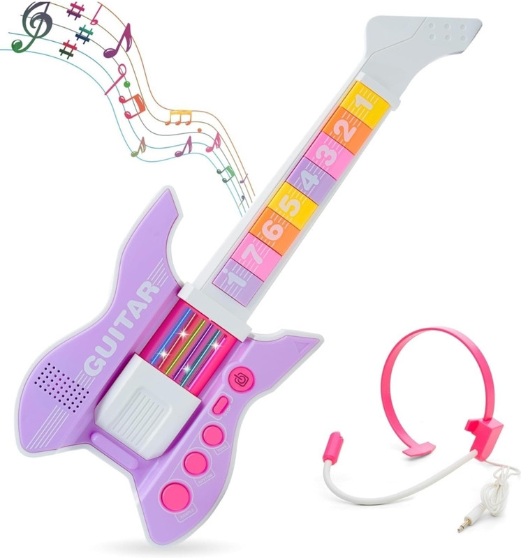 VVShopper Interactive Musical Toy Guitar with Mic IR Sensor 8 Keys Lights for Kids 4+(Multicolor)