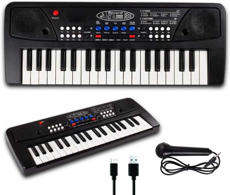 Kidzblend 37 Key Piano Keyboard - with Recording and Mic and Adapter for Power(Black)