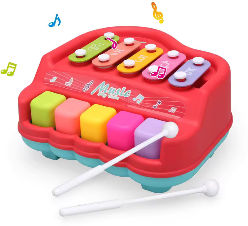 ARIZON 2-in-1 Mini Piano and Xylophone with 5 Colorful Keys | Includes 2 Sticks |(Multicolor)