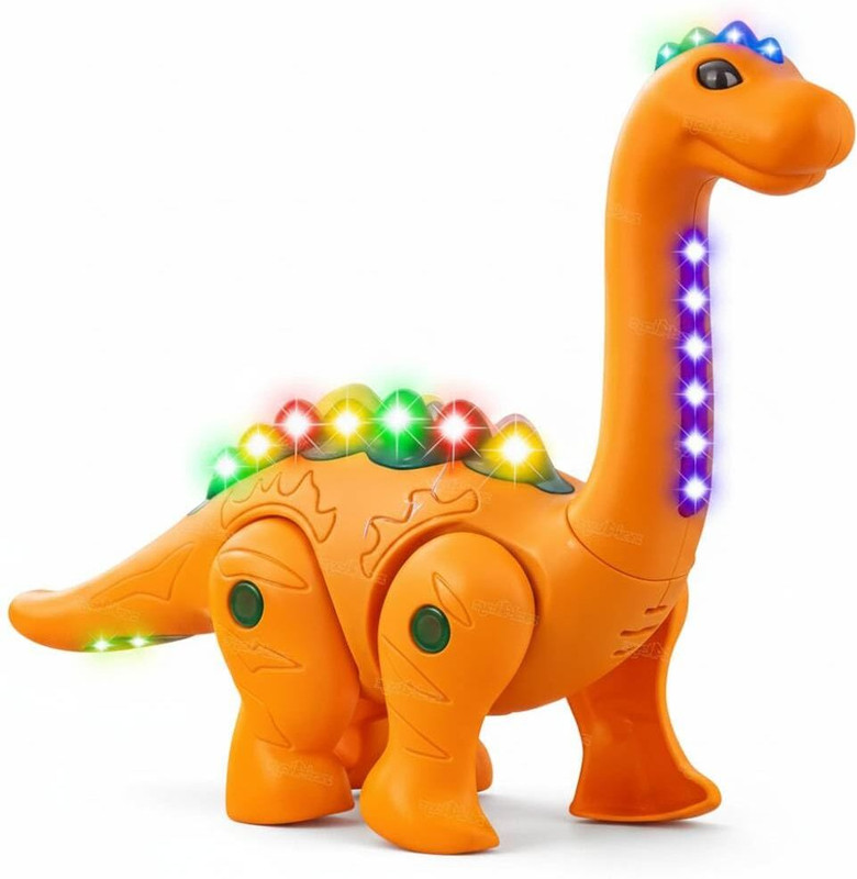 Alvero Electric Musical Dinosaur Toy for Kids - Lights & Sound, Moving Battery Operated(Orange)