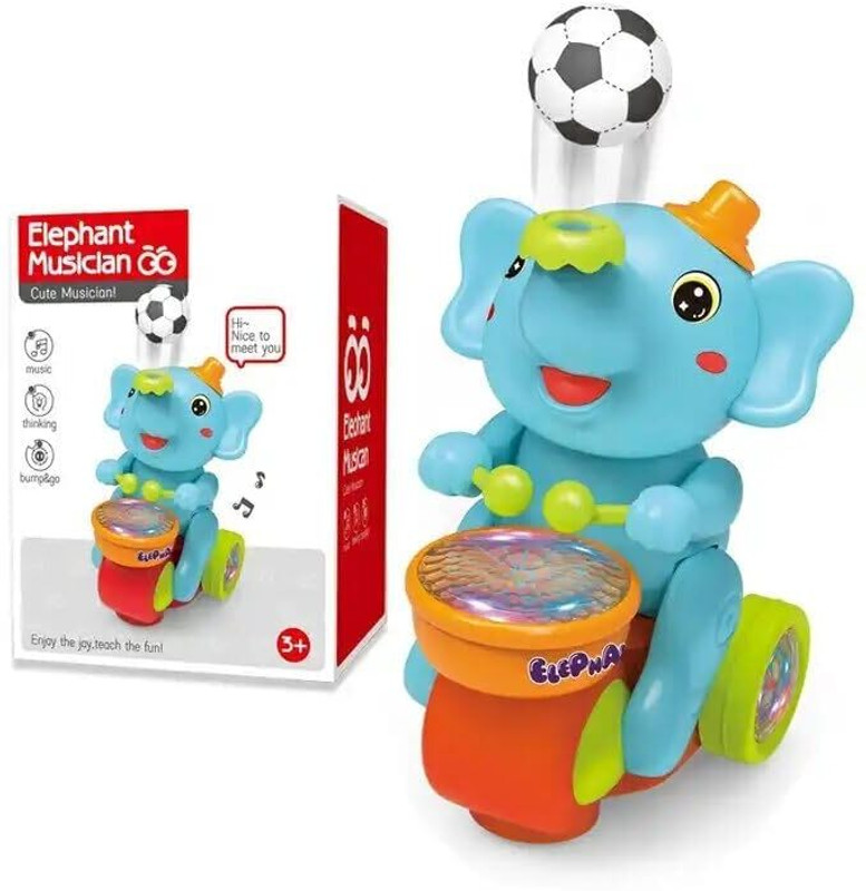 star impex Musical Elephant Toy on Scooter with Football | Bump and Go Action Toy(Multicolor)